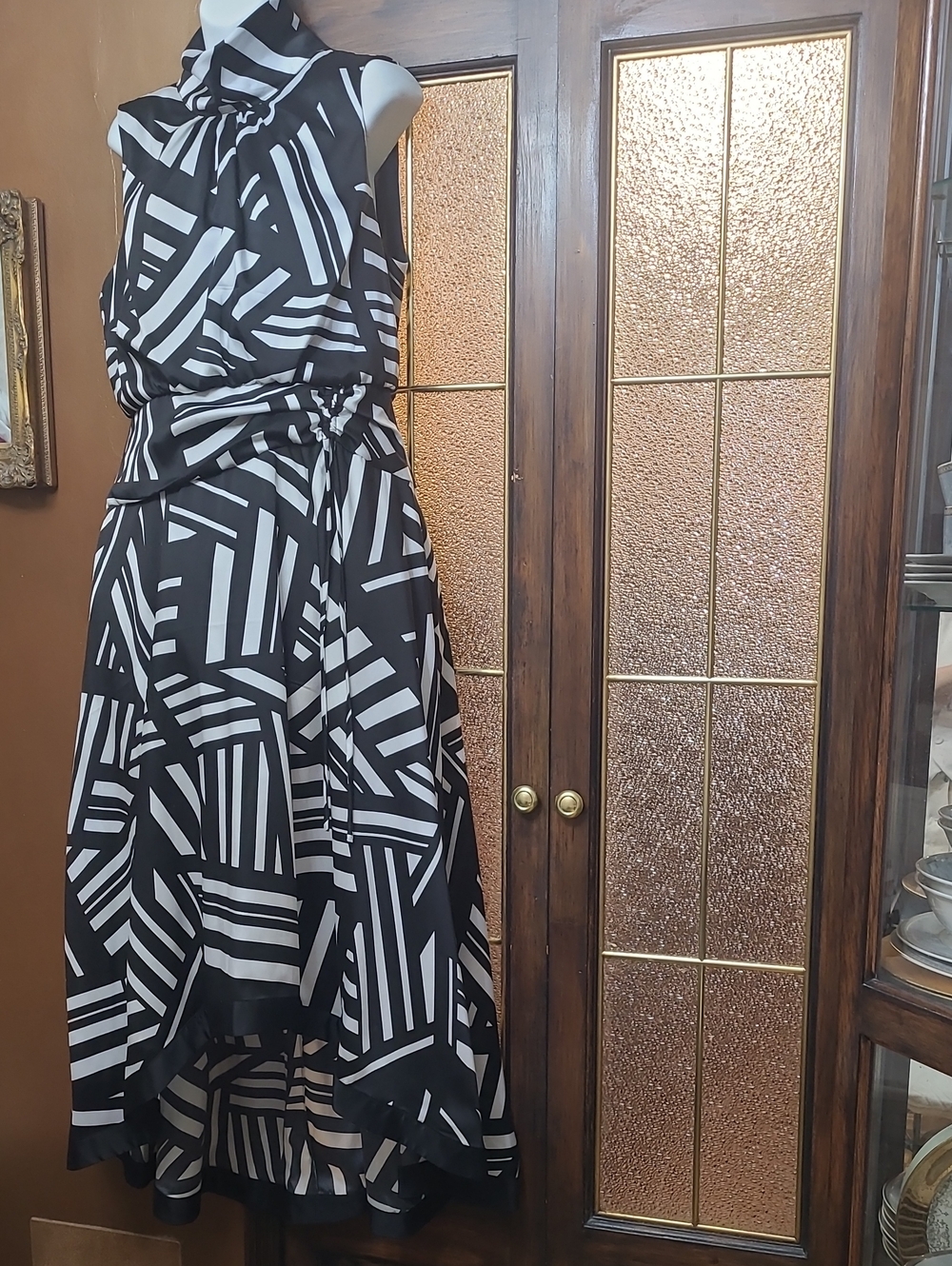 Black & White Geometric Karl Lagerfeld, Paris Sleeveless Midi Dress
